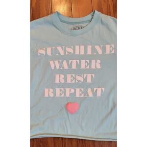 Mighty Fine Crop Top Womens S Small Light Blue Cropped Shirt Long Slv Sunshine